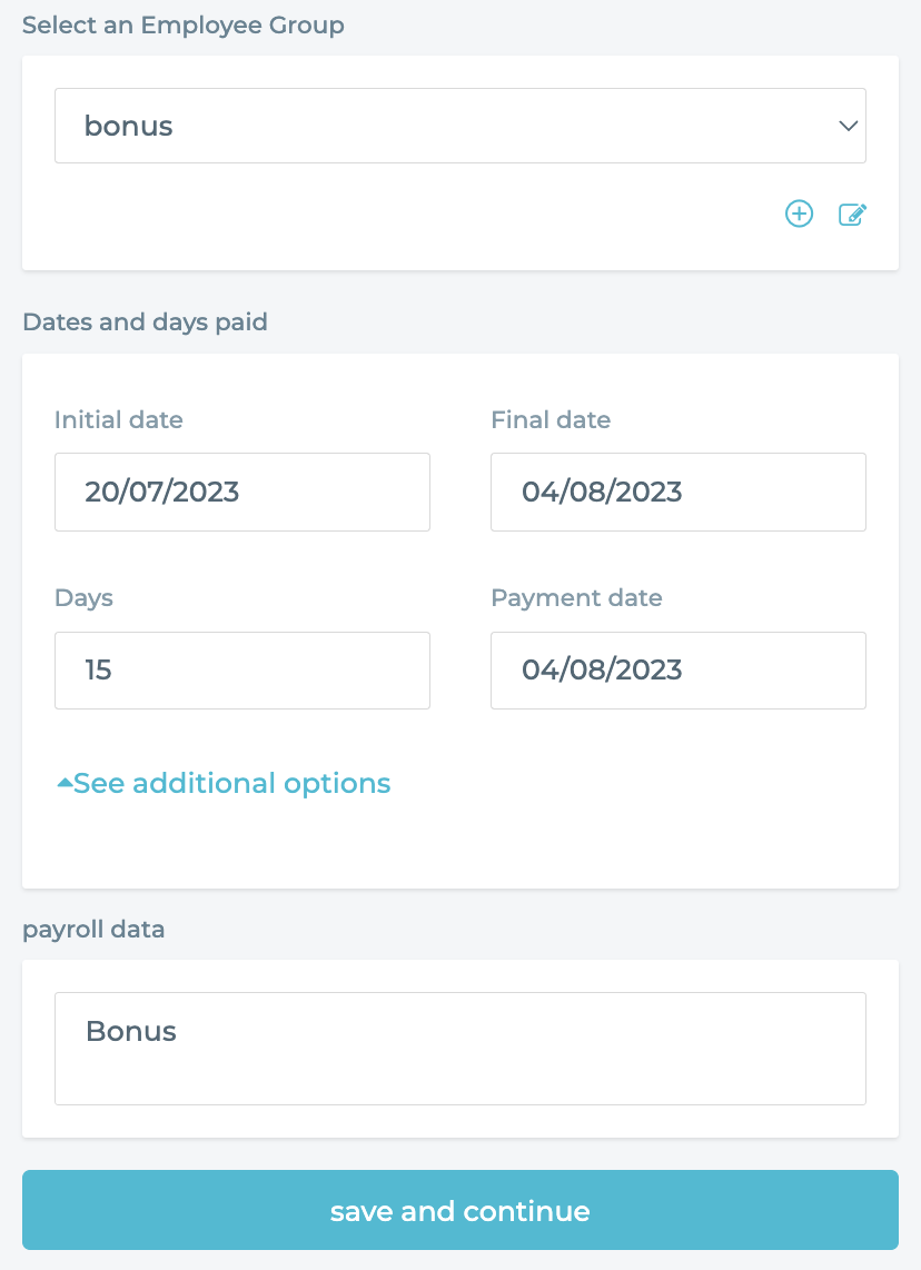 Fields with dates of payroll run.