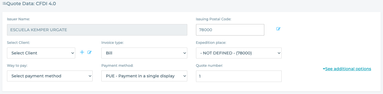 Fields to fill out on quote.