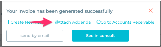 Message of invoice generation with add addenda selected.