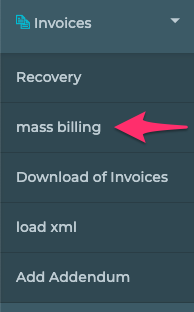 Mass invoicing section in navigation.