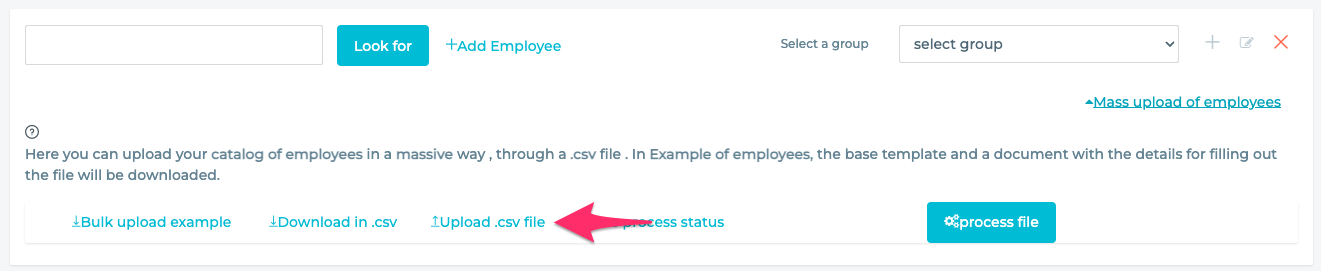 Link to upload csv file of employees.