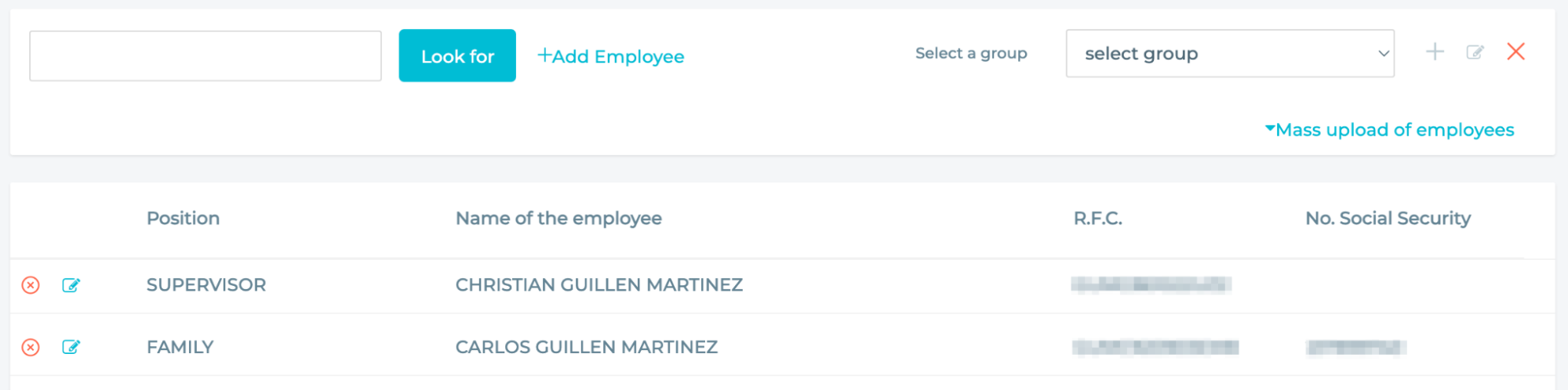 List of employees.