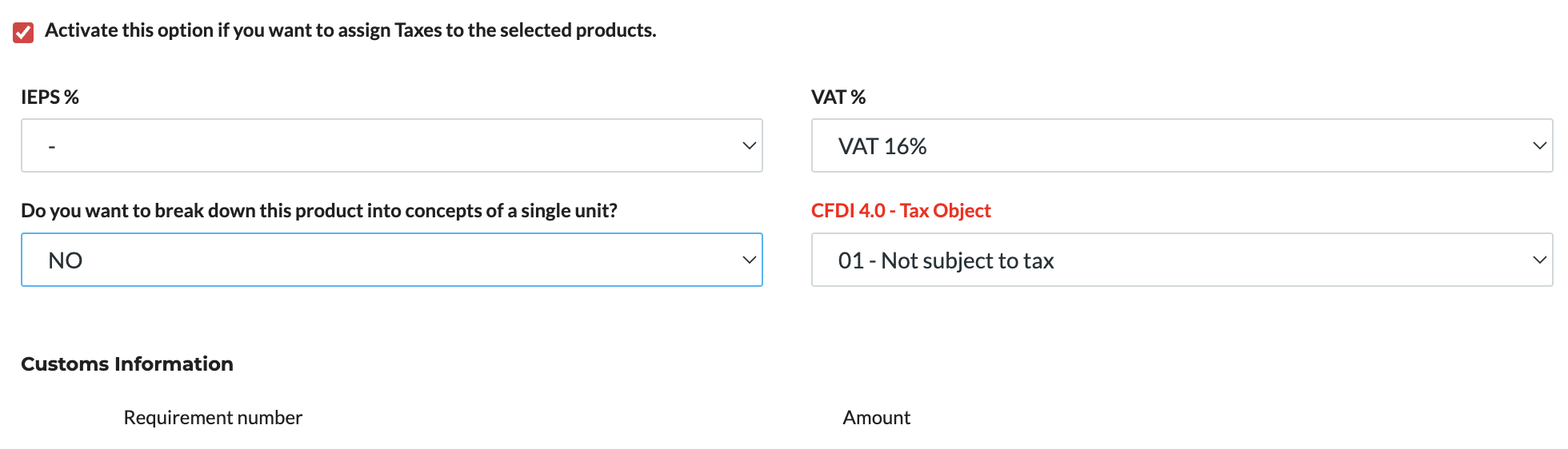 Assign taxes checkbox selected.