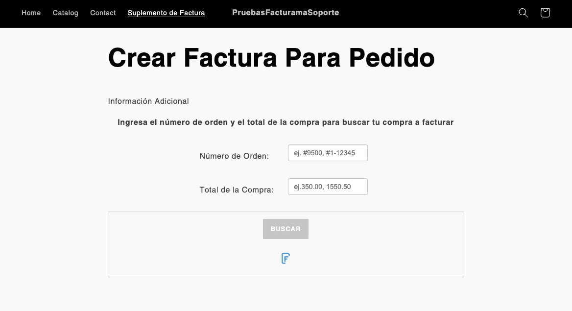 Buscar con opción para escribir el número de orden de compra y el total.