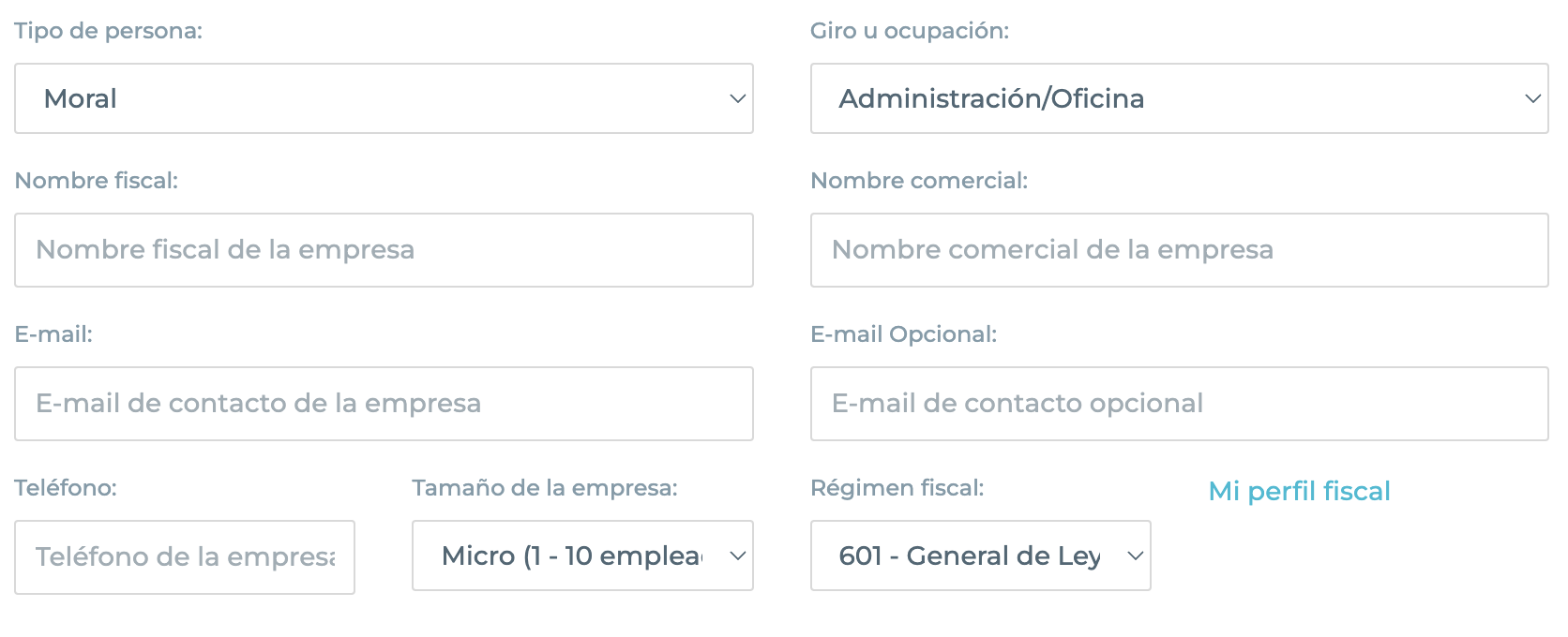 Tax profile section with fields to fill out.