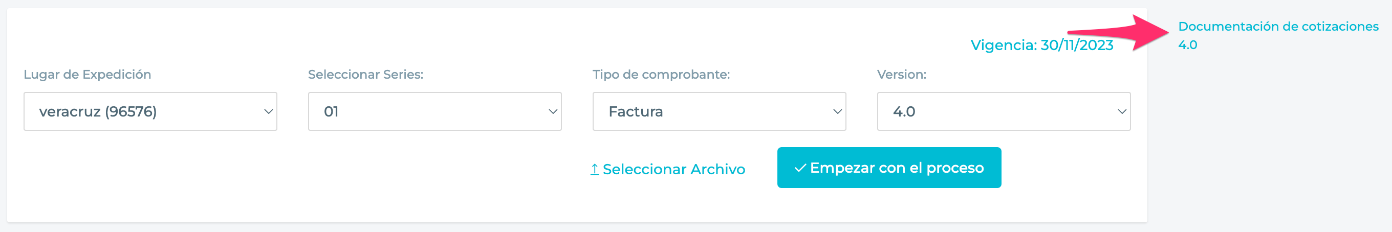 Enlace para descargar documentación en la sección Cotizaciones Masivas.