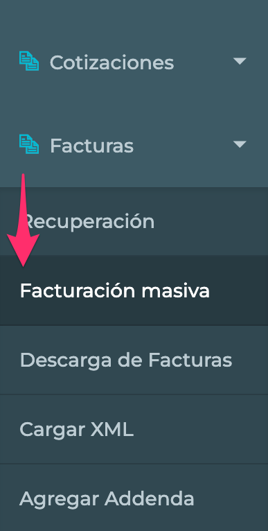 Sección de facturación masiva en navegación.