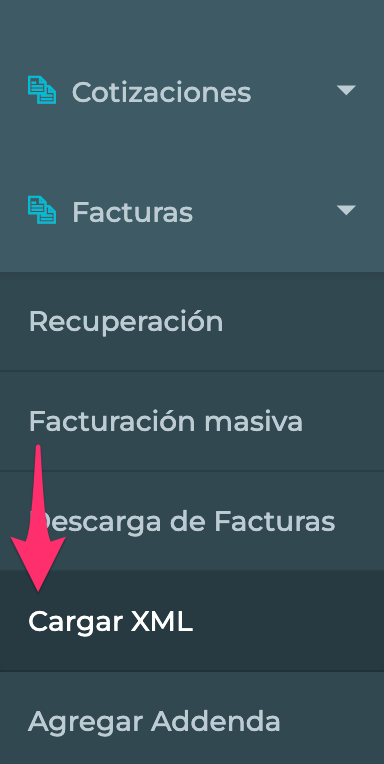 Cargar la sección Facturas XML en la navegación.