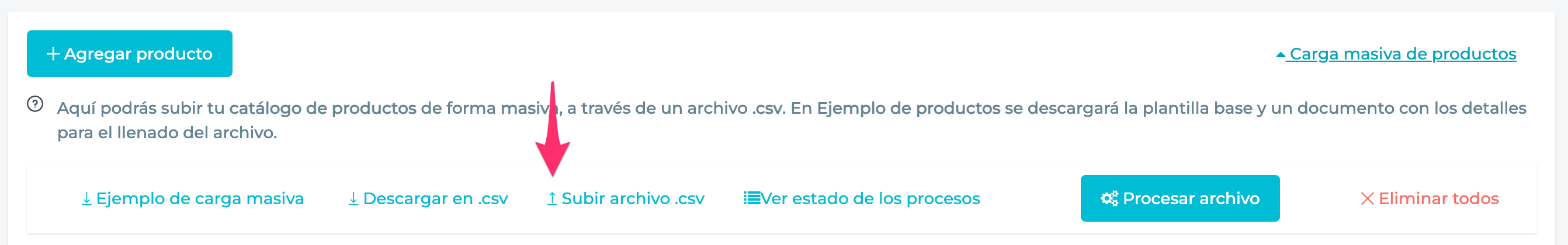 Enlace para subir archivo csv de clientes.