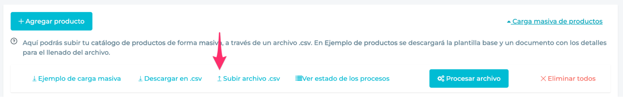 Enlace para cargar el archivo csv de productos.