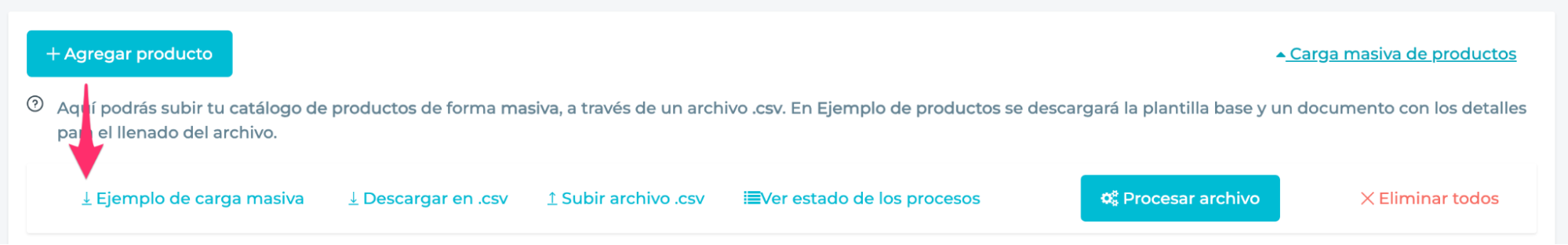 Enlace para descargar la plantilla del archivo csv.